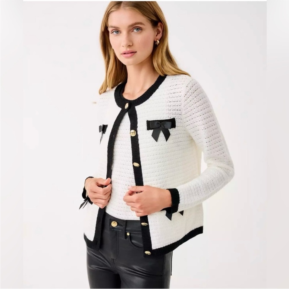Lilly Pulitzer Valoria Sweater Cardigan Jacket bow white black XXS